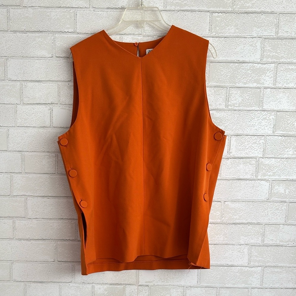 Zara Orange High Neck Side Button Blouse